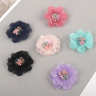 Manufacturer's Ready Stock Wholesale 4.5cm Small Flower Camellia Mesh Flower Handmade Flower Fabric Flower Clothing Accessories DIY