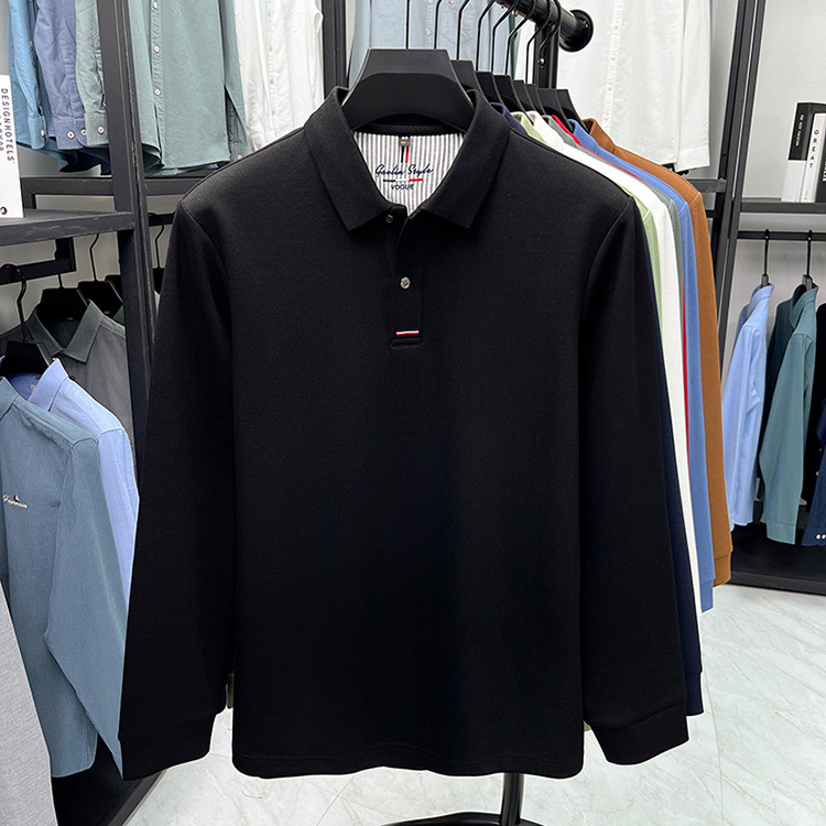 Áo polo nam dài tay cổ bẻ 100% cotton đánh bóng, form regular — nâu vàng chi tiết 12