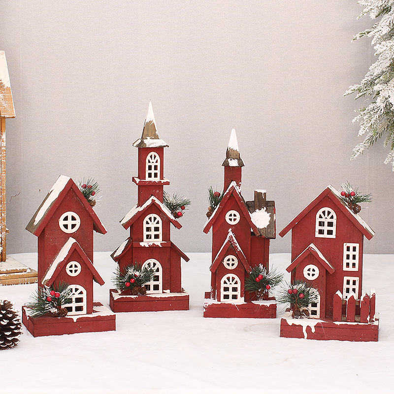Hong Heng Navidad nuevo producto de madera abeto rojo luminoso cabaña de nieve decoración de vacaciones decoración