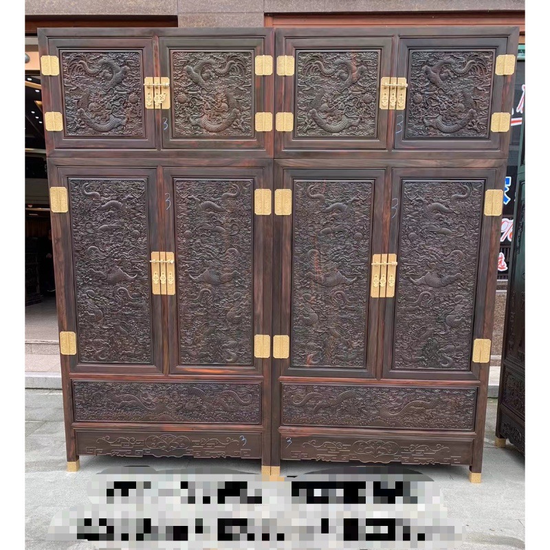 Laos Rosewood Cochin Rosewood Full Carved Yunlong Top Box Cabinet Bedroom Wardrobe Large Wardrobe