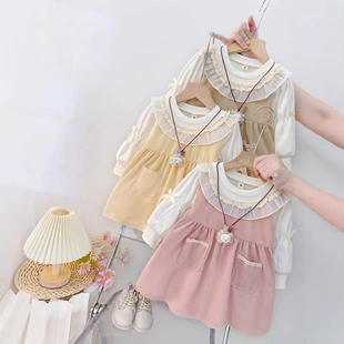 Платье для девочек с оборкой с имитацией двух предметов демисезонное