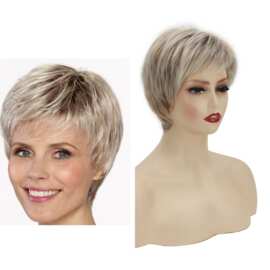 Light Golden short straight hair fluffy wig head cover
