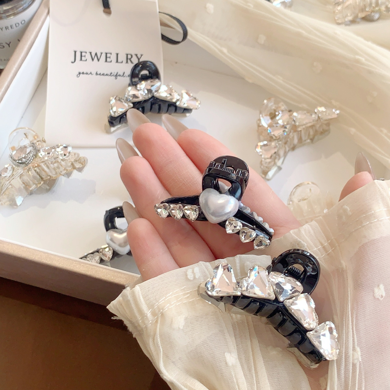 Clip per capelli con strass e perle, stile coreano, per celebrità, temperamento, dolce, mini, principessa, clip per capelli, frangia, clip per squalo_voghion.com