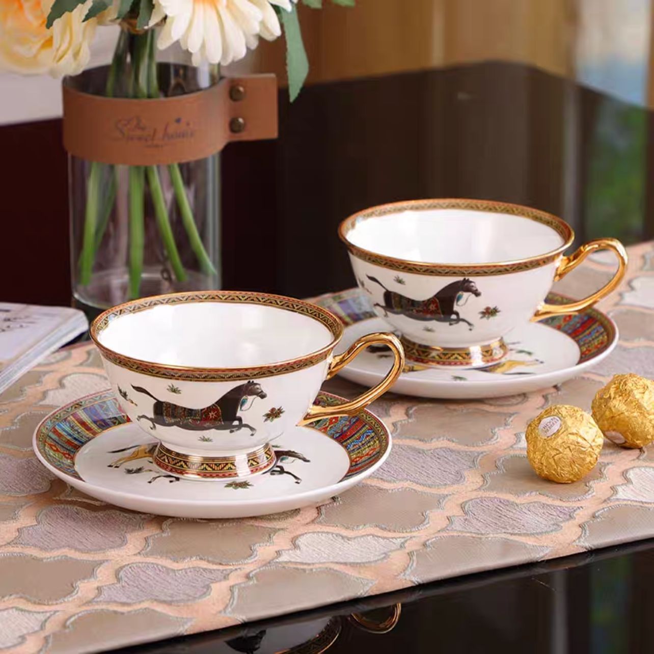 Corte europea transfronteriza retrógrada taza de café de porcelana casera doble taza de plato taza de cerámica taza de té de la tarde pareja