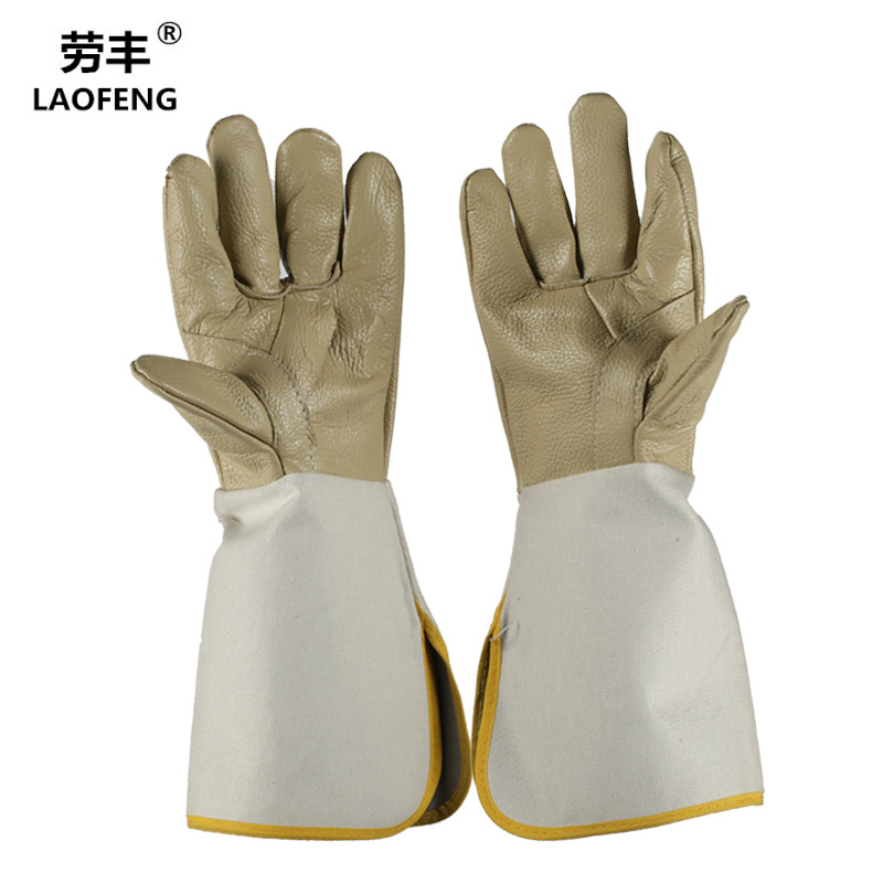 厂家直销加长电焊手套大袖帆布耐磨隔热防护牛皮帆布焊工劳保手套