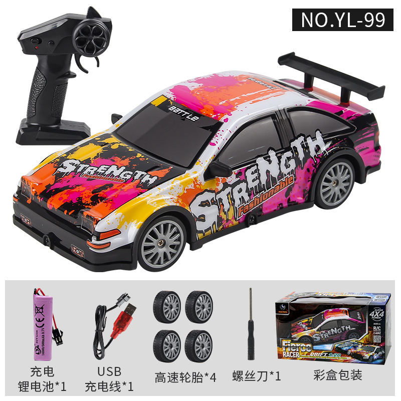 YL-99 2.4G único control remoto cuatro tracciones a la deriva luces recubierto naranja coche de carreras 483g