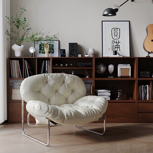 John Italian Single Sofa Chair Minimalist Light Luxury Cream Style Leisure Chair Living Room Mid-Century Style Retro Chieftain Chair