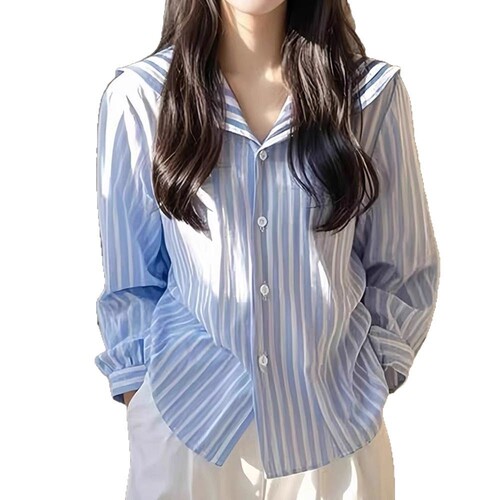 Blue Striped Navy Collar Blazer Coat Spring and Autumn Design Women's 2025 New Arrival High-end Top Fashion Trendy