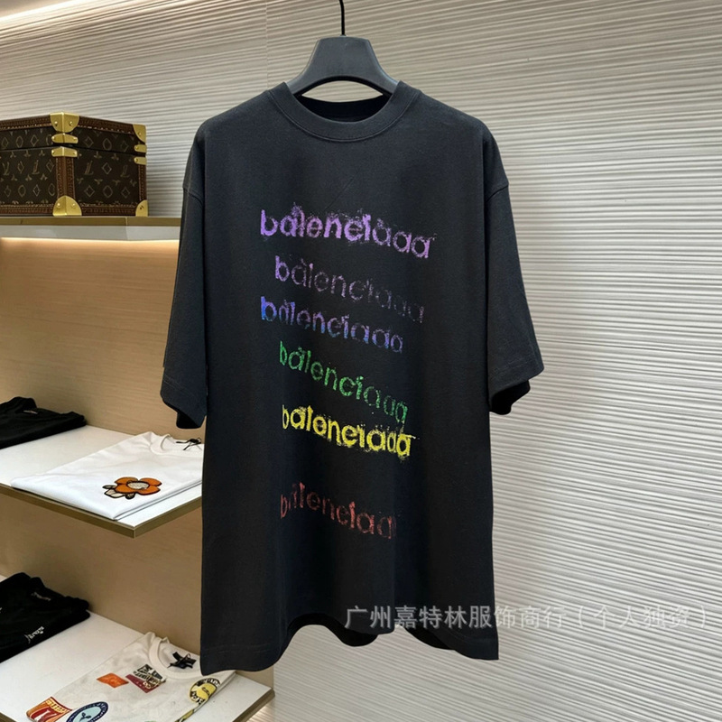 Foreign trade cross-border Paris rainbow letter LOGO direct print B-brand short-sleeve trendy unisex Paris T-shirt