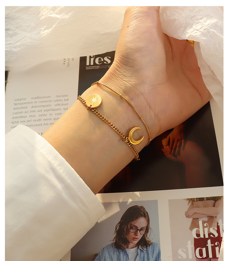fashion star moon sun pendent stainless steel bracelet multi-layer necklace