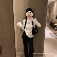 25秋季新款小香字母刺绣T恤设计感打底长袖显瘦圆领修身 百搭上衣