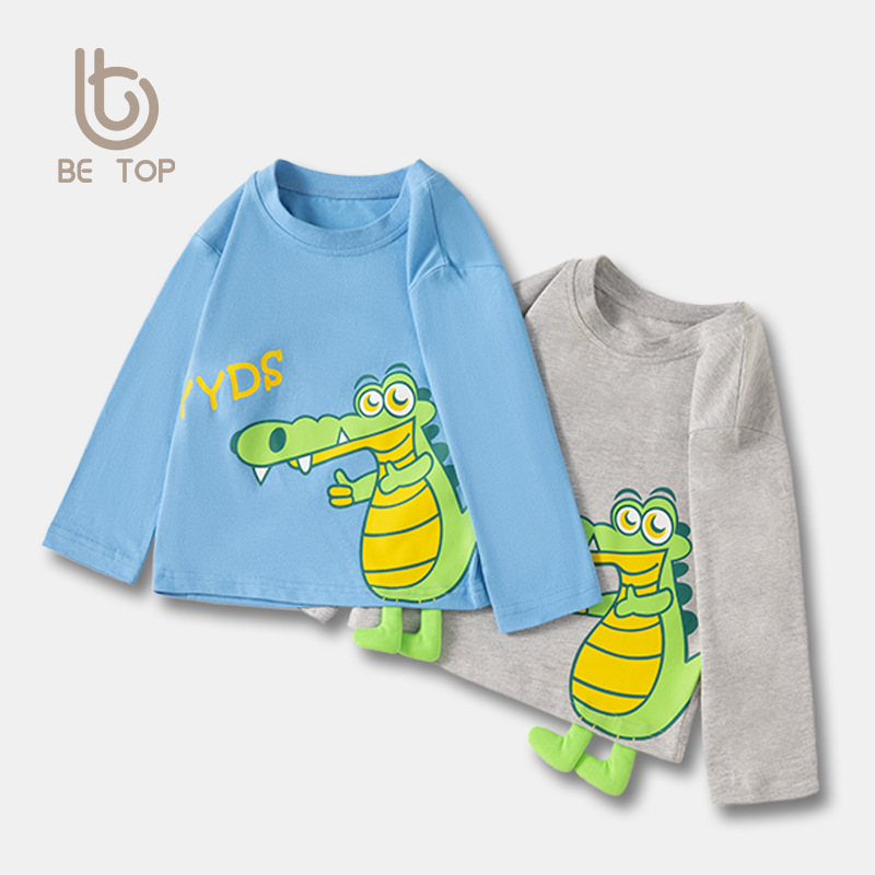 Ropa infantil coreana de dibujos animados dinosaurios bebés algodón cuello redondo niño camiseta de manga larga al por mayor nuevos productos de ropa tridimensional venta al por mayor