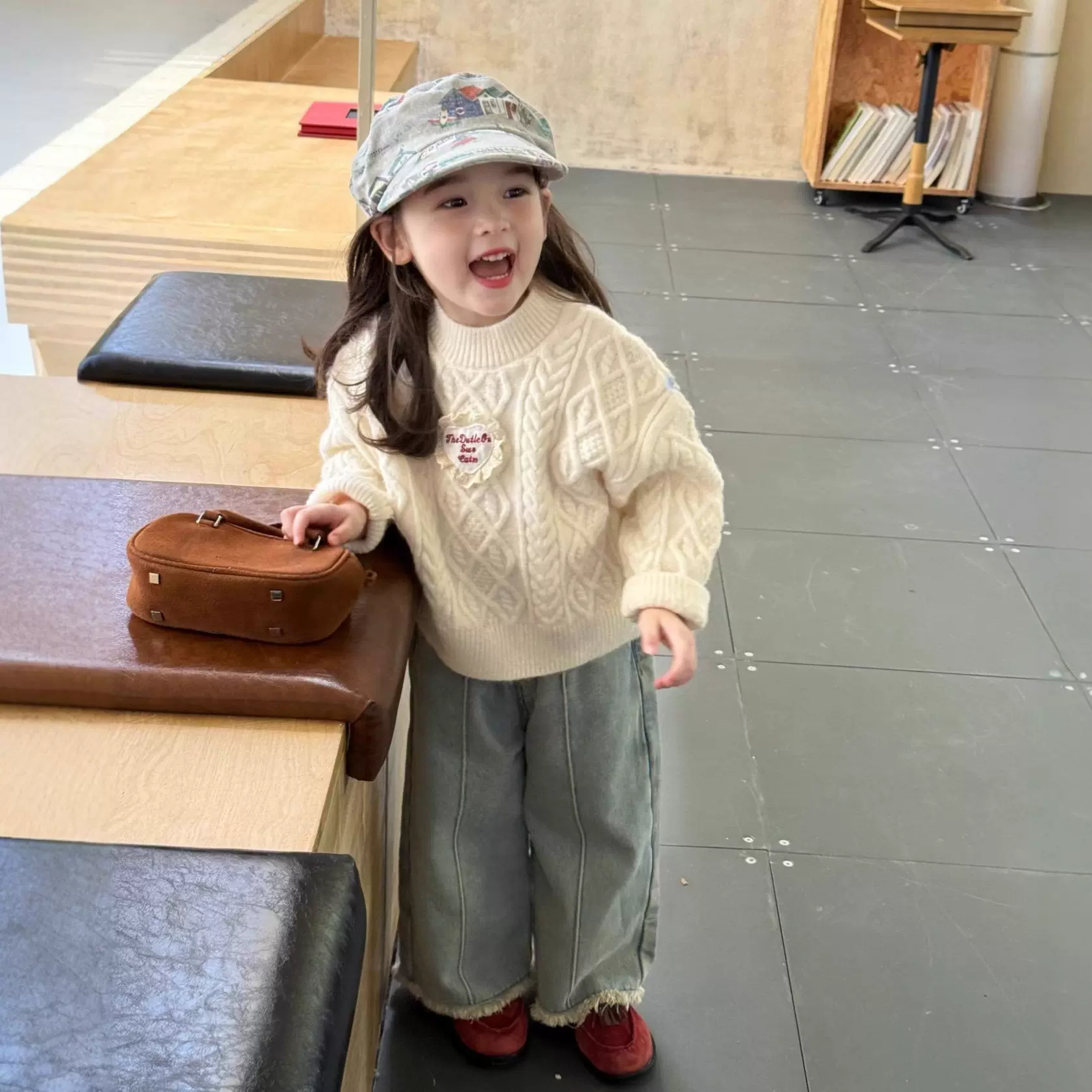 韩毛衣2025女童冬季新款加厚美织衫女宝宝百搭洋气麻花毛衣