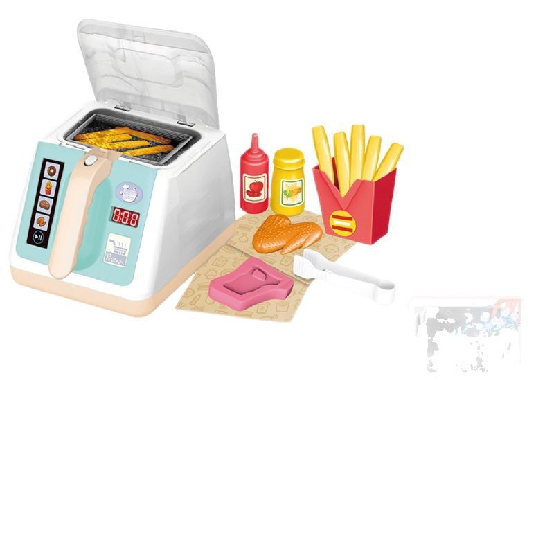 Transfronterizos niños simulación de sonido y luz alimentos de temperatura aire freidora cubiertos de cocina juego de juguetes de horno casero