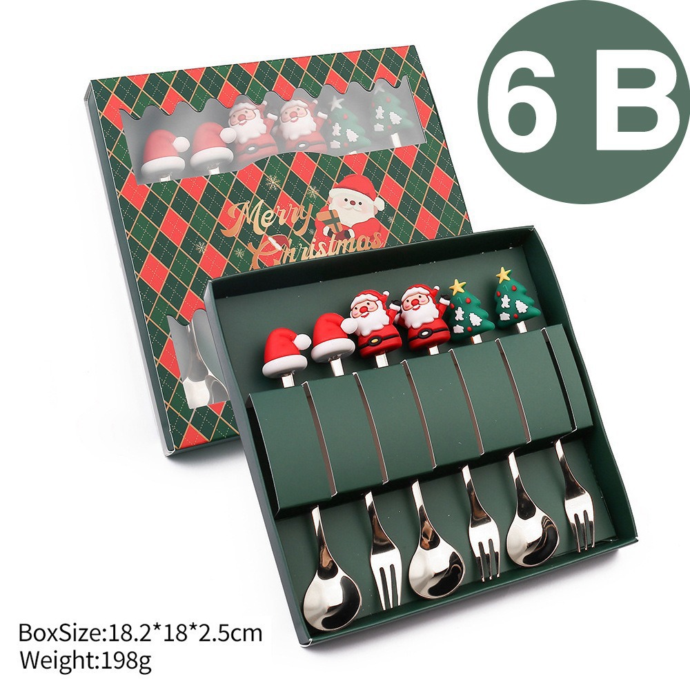 Cuchilleras de acero inoxidable transfronterizas muñecas de Navidad cucharas y tenedores juegos de regalo de café cucharas de postre horquilla de fruta pastel image 30