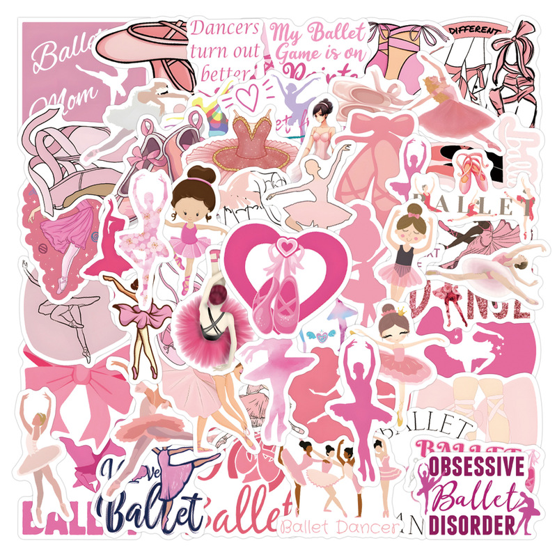55 new Pink Ballet ballet graffiti stickers luggage mobile phone cross-border dance stickers wholesale