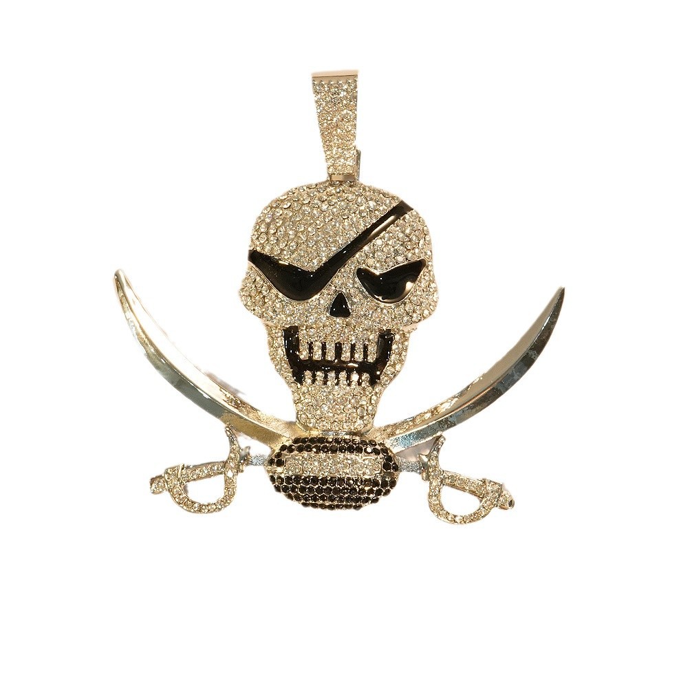 Transfronterizo completo esqueleto de perforación de cabeza de hombre aleación colgante grande personalidad exagerada arrogante collar de calavera de Halloween