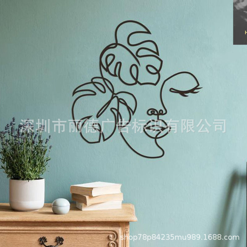 Iron abstract female face line art silhouette home interior wall decoration painting pendant wall decoration manufacturers