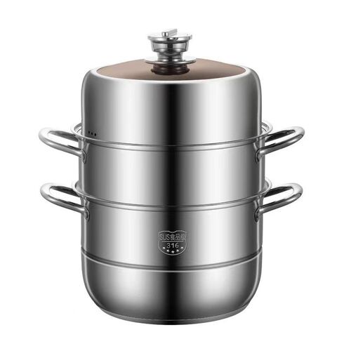 Steamer with Timer, Food-Grade 304 Stainless Steel, Multi-Purpose Three-Layer Thickened Steamer, Large Capacity Home Use Soup Steamer