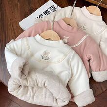 2024冬女童加厚保暖上衣宝宝蚕丝棉夹棉超厚半高领打底衫内搭衣服