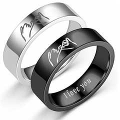 歐美跨境時尚鈦鋼情侶戒指 I  love you 手拉手對戒不鏽鋼