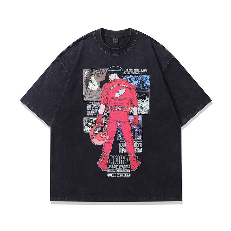 TKPA trendy long-sleeved T-shirt men's American retro cartoon printed small neckline loose base shirt top autumn