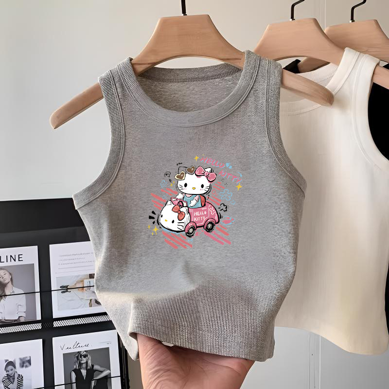 Girls' Clothing Pure Cotton Gray Sleeveless T-Shirt Vest Summer Korean Style Medium and Large Children's Fashionable Suspender Tops for Outer Wear