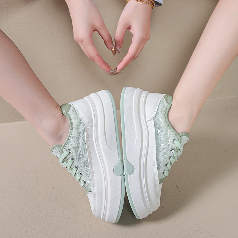 Mesh Panel Sneakers for Women, National Trend Style, 2025 Summer New Breathable Mesh Thick-Soled White Shoes, Versatile Casual Sports Shoes Mesh Panel Sneakers for Women, National Trend Style, 2025 Summer New Breathable Mesh Thick-Soled White Shoes, Versatile Casual Sports Shoes