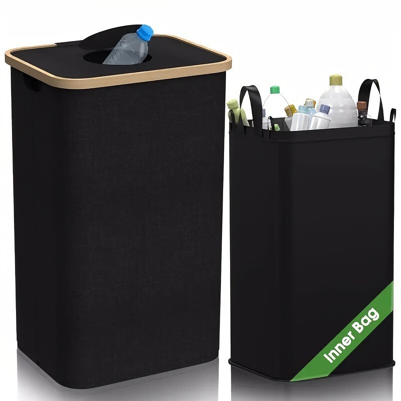 Amazon lidded storage box for indoor home use, bottle and can recycling box with removable inner bag