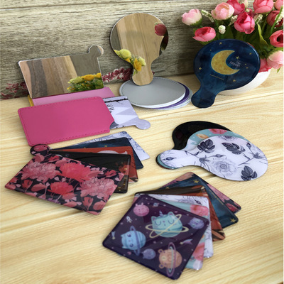 广告翻盖便携卡片化妆小镜子学生PU金属不锈钢手持镜厂家定制logo|ms