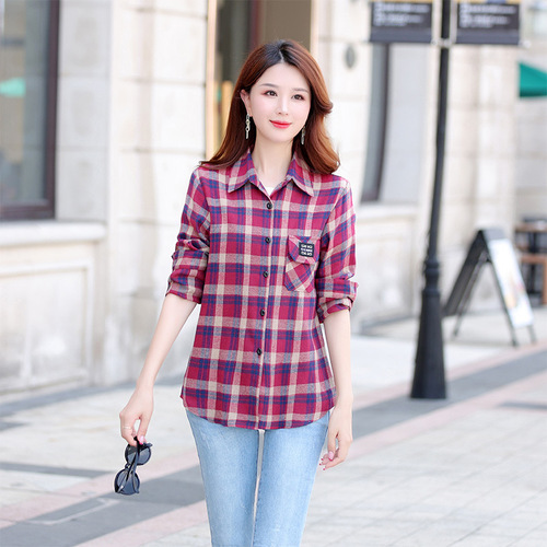 Spring and Autumn New Women's Long Sleeve Large Size Plaid Shirt for Women Fashionable Casual Versatile Loose Women's Top Jacket