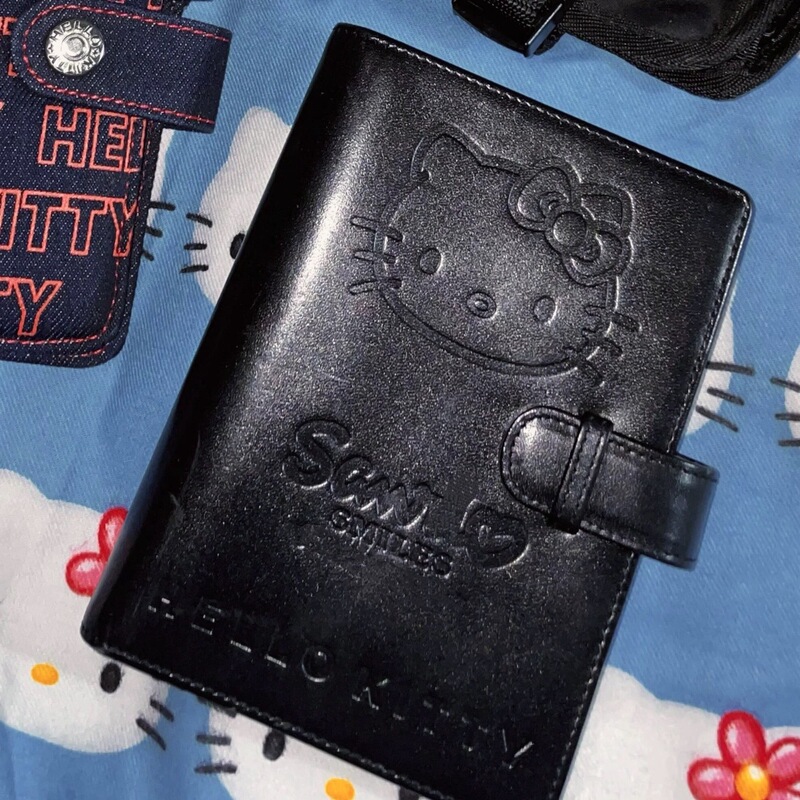 中古キティ猫黒革 a7 ルーズリーフノートブック高価値手作りポータブルノートブック日記|undefined