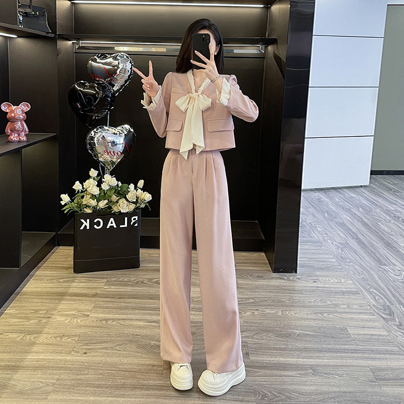 春秋一整套小香风粉色休闲时尚西装套装女高级感减龄洋气两件套装|undefined