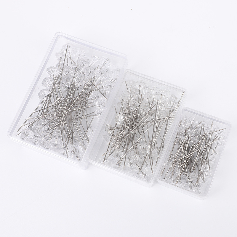 Agujas de diamante coloridas Agujas de perla Agujas de bufandas acrílicas Agujas de joyería Agujas de fijación de sofá de cristal Agujas de mampostería transparentes