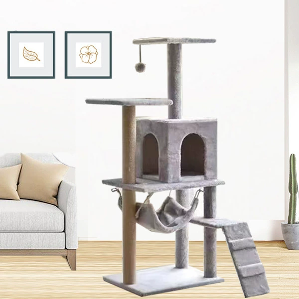 Cat Climbing Tower, 52×37×130 cm, Multi-Level Cat Tree with Sisal/Hemp Posts, Hammock