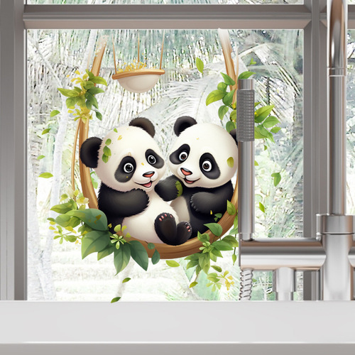 2025 New FC1054 Panda Family Waterproof Oil-Proof Decal Removable Wall Sticker Can Be Shipped Cross-Border