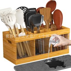 竹製カトラリーラック、銀製品収納ボックス、箸水切りラック、壁掛け木製キッチンコンパートメントカトラリー収納ラック
