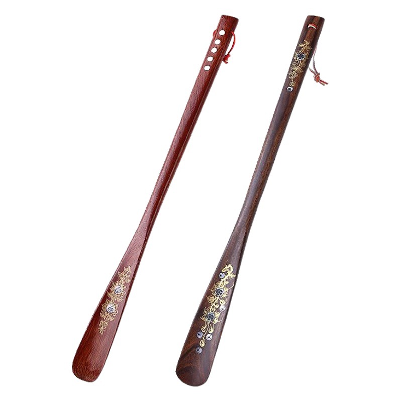 Venta al por mayor súper largo calzador de madera maciza ala de pollo calzador de madera maciza calzador con incrustaciones de calzador de madera zapatos de elevación de madera con asistente