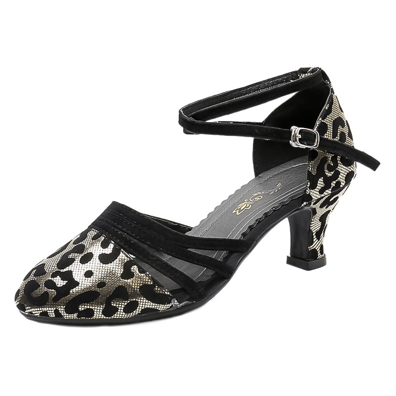 Zapatos de baile latino zapatos de baile de las mujeres zapatos de baile cuadrados Fondo suave Mediados de talón zapatos de baile de salón estampado de leopardo primavera y verano fabricantes