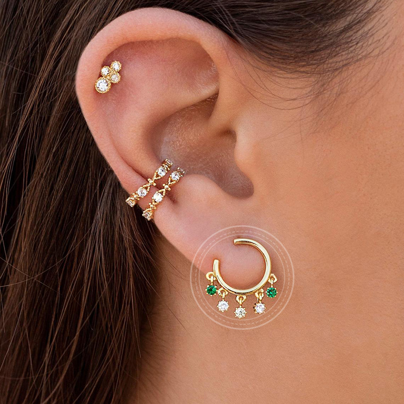 European And American Trendy Zircon Tassel Earrings Retro C-shaped Stud Earrings display picture 3