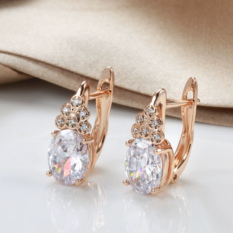 Празоценные серьги с золотистой палитрой циркония, Aliexpress, розовое золото, европейский стиль, простой и элегантный дизайн, оптовая продажа