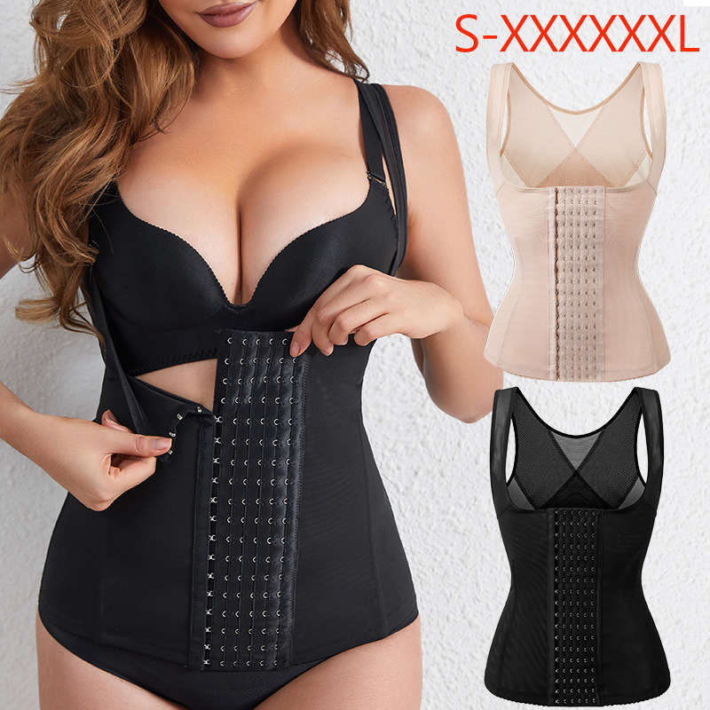 Women's New Shapewear Vest with Tummy Control, Buttoned, Cross-Border European and American Style, Plus-Size Postpartum Slimming Bust Support Corset Top for Dark Skin Tones Women's New Shapewear Vest with Tummy Control, Buttoned, Cross-Border European and American Style, Plus-Size Postpartum Slimming Bust Support Corset Top for Dark Skin Tones