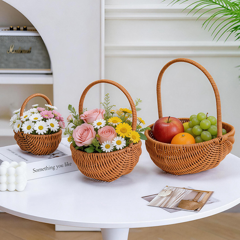 Imitation Rattan Hand-Woven Flower Basket, Garden Camping Picnic Storage Basket, Fruit Basket, Egg Basket, Flower Shop Floral Arrangement Basket Imitation Rattan Hand-Woven Flower Basket, Garden Camping Picnic Storage Basket, Fruit Basket, Egg Basket, Flower Shop Floral Arrangement Basket