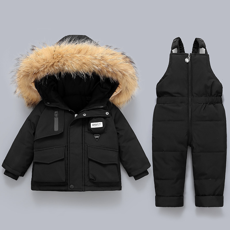 2025 Children's Down Jacket Infant Toddler 1-5 Years Old Boys And Girls New Winter Two-Piece Set Top + Overalls_voghion.com