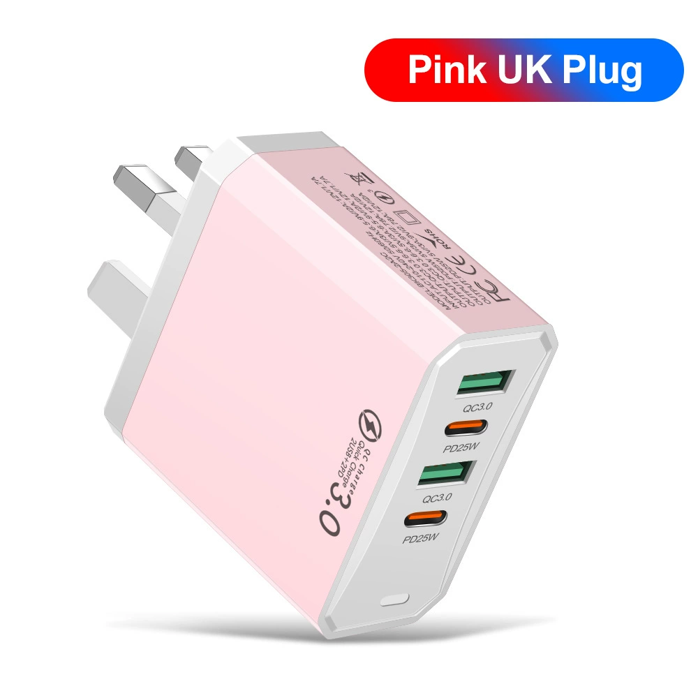 Четырёхвходовое зарядное 2USB+2PD для мобильных, суммарно 100W, для планшета, европейский/американский/британский стандарт, супербыстрая зарядка