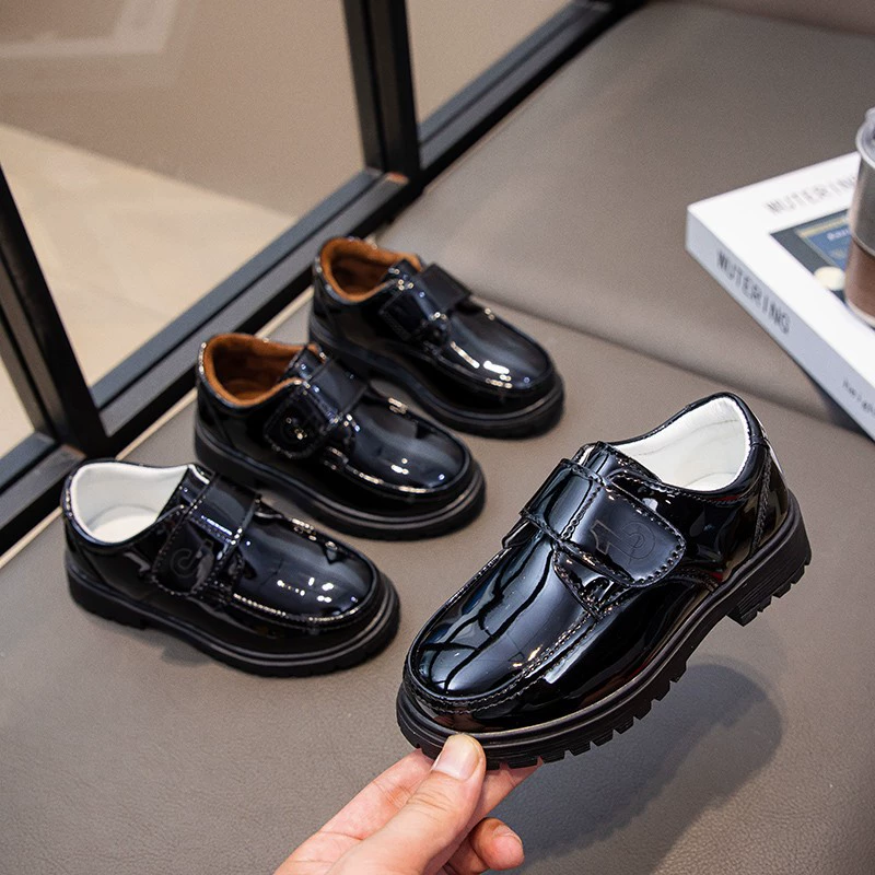 Черные кожаные туфли для мальчиков плюс бархат утолщенные хлопчатобумажные туфли