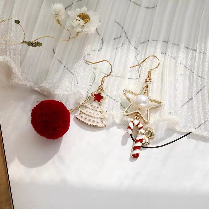 S925 aguja de plata de invierno festivo de navidad joyería linda asimétrica estrella roja stud pendientes gancho de la oreja pendientes femeninos