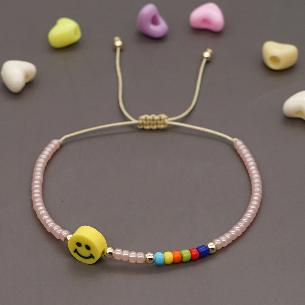 Fashion Simple New Pink Miyuki Bead Colorful Smiley Face Bracelet