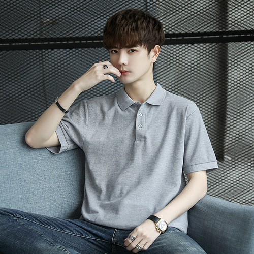 Summer Men's Solid Color POLO Shirt Casual Stand Collar Short Sleeve T-Shirt Japanese Literary Shirt Business Enterprise Advertisement Shirt