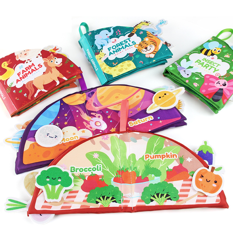 Libro de tela para bebés Velcro desgarrador libro animal marino frutas libro tridimensional puede morder libro de palma de la mano para niños pequeños